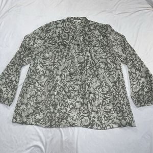 Lucky Brand XL Beautiful Floral Blouse With Embellished Beaded Details Tie Neck